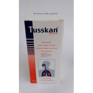 Tusskan ( guaiphenesin + ephedrine hydrochloride + dextromethorphane + diphenhydrine hydrochloride ) cough syrup 100 ml 